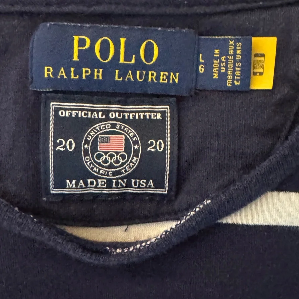Polo Ralph Lauren Striped T Shirt USA Made‎ Olympic Men L Navy White